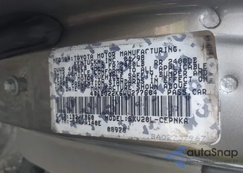 1998 Toyota Camry Ce/Le/Xle from USA, damaged, VIN 4T1BG22K6WU277604